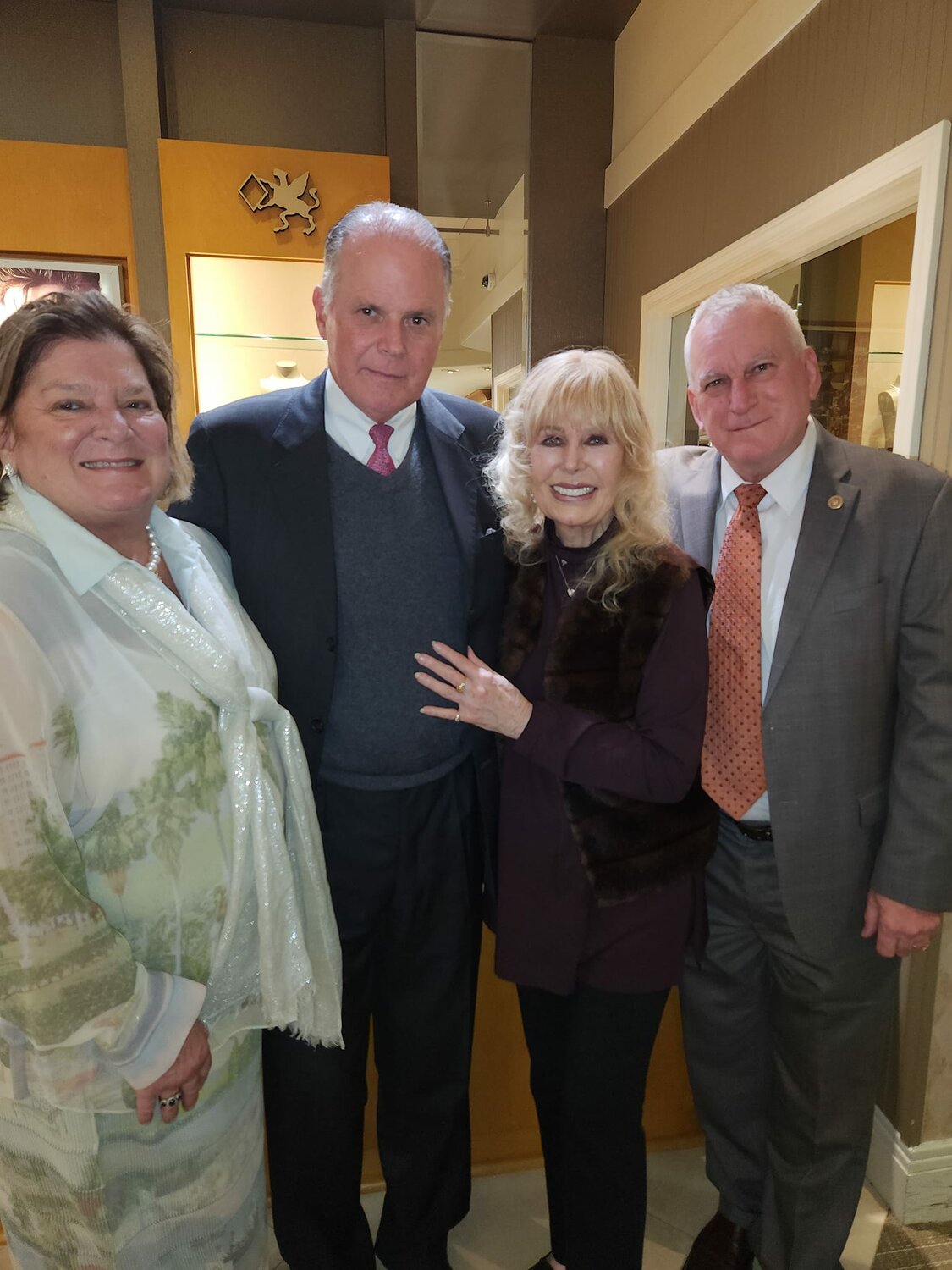 Christy Bromberg, Clayton Bromberg, Loretta Swit and John Rutkowski during the cocktail party to open the trunk show Nov. 2.